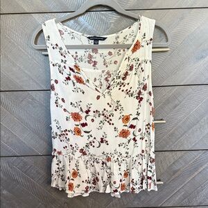 American Eagle Outfitters Floral V-Neck Blouse - White and Red